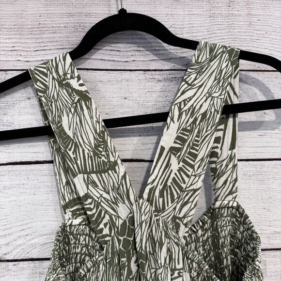 Anthropologie Square Neck Smocked Cut Out Mini Dress Animal Print Green Large - Picture 5 of 9